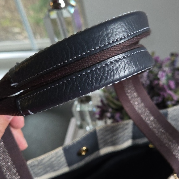 COACH Navy Buffalo Plaid Canvas Tote - Picture 15 of 16